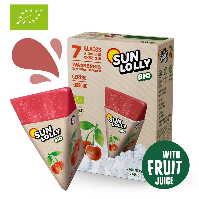 Sun Lolly Organic pack showing vegan and gluten-free ice pops